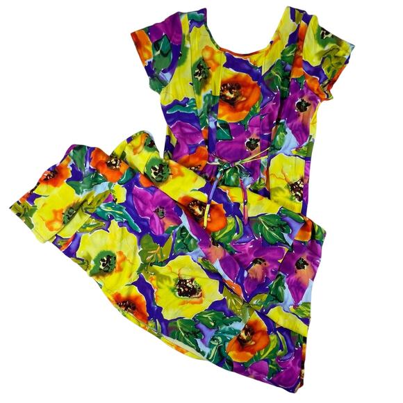 Vintage Jams World Dress XL | Poppy Floral Rayon Made in Hawaii Aloha Sundress - Picture 4 of 13